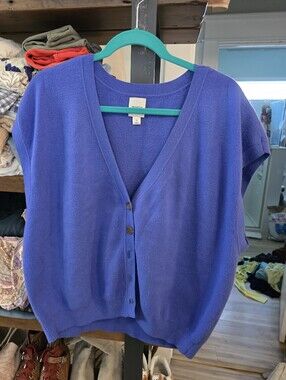 Maeve Short Sleeve V-Neck Button Front Cardigan - Blue